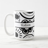 Zwart-wit bloemen, ringen, spatten patroon koffiemok (Links)