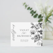 Zwart-wit Bloemen  RSVP Briefkaart (Staand voorkant)