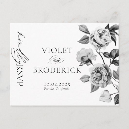 Zwart-wit Bloemen  RSVP Briefkaart (Voorkant)