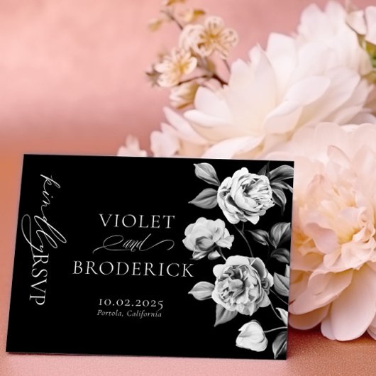 Zwart-wit Bloemen  RSVP Briefkaart