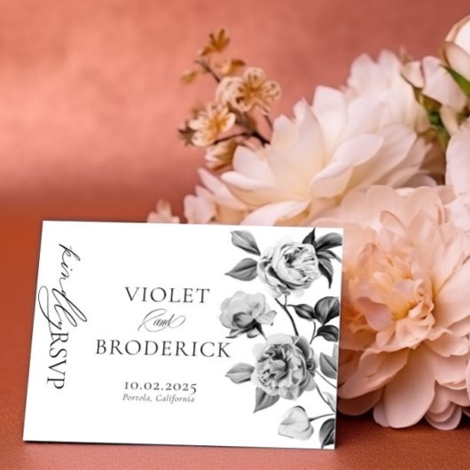 Zwart-wit Bloemen  RSVP Briefkaart