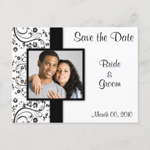 Zwart-wit Bloemen Save the Date Briefkaarten