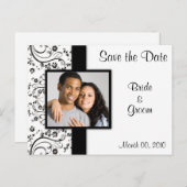 Zwart-wit Bloemen Save the Date Briefkaarten (Voorkant / Achterkant)
