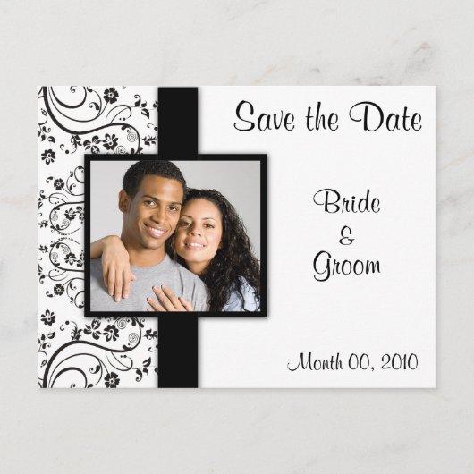 Zwart-wit Bloemen Save the Date Briefkaarten (Voorkant)