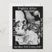 Zwart & Wit Bloemen Schedel Halloween Uitnodiging (Voorkant)