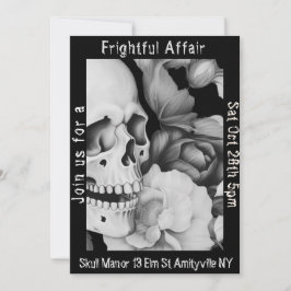 Zwart & Wit Bloemen Schedel Halloween Uitnodiging