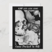 Zwart & Wit Bloemen Schedel Halloween Uitnodiging (Achterkant)