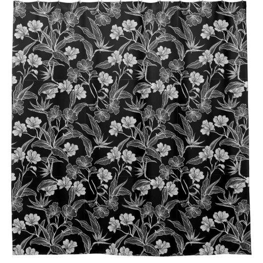 Zwart wit bloemen schoeisel gordijn (Voorkant)