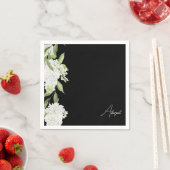 Zwart Wit Bloemen Script Naam Vrijgezellenfeest Servet (Insitu)