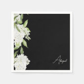 Zwart Wit Bloemen Script Naam Vrijgezellenfeest Servet (Voorkant)