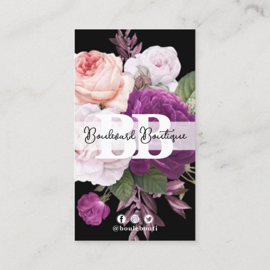 Zwart & Wit Bloemen Service Loyaliteit 5-Stamp Pun Visitekaartje (Achterkant)