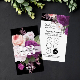 Zwart & Wit Bloemen Service Loyaliteit 5-Stamp Pun Visitekaartje