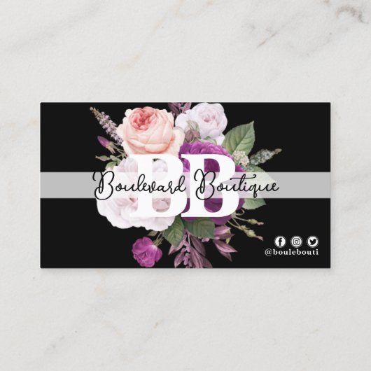 Zwart & Wit  Bloemen Service Loyaliteit Stempel Visitekaartje (Achterkant)