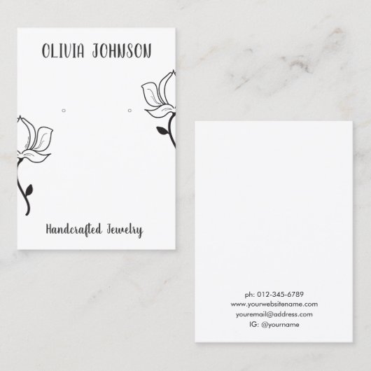 Zwart Wit Bloemen Sieraden Oorbel Display Visitekaartje (Voorkant / Achterkant)