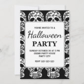 Zwart-wit Bloemen Skull Halloween Party Kaart (Voorkant)