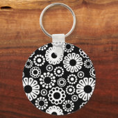 Zwart-wit bloemen Sleutelhanger (Voorkant)