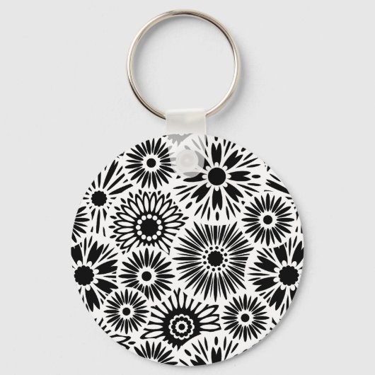 Zwart-wit bloemen Sleutelhanger (Voorkant)