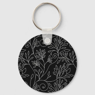 Zwart-wit bloemen Sleutelhanger