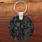 Zwart-wit bloemen Sleutelhanger (Voorkant)