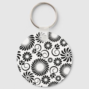 Zwart-wit bloemen Sleutelhanger