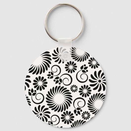 Zwart-wit bloemen Sleutelhanger (Voorkant)