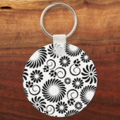 Zwart-wit bloemen Sleutelhanger (Voorkant)
