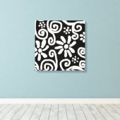 Zwart Wit Bloemen & Swirls Bloemen Swirl Canvas Afdruk (Insitu (Houten vloer))