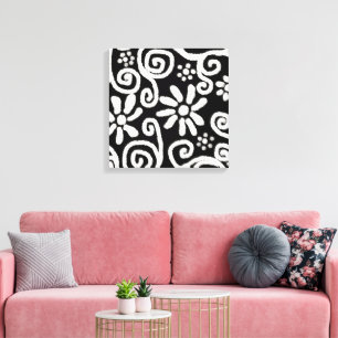 Zwart Wit Bloemen & Swirls Bloemen Swirl Canvas Afdruk