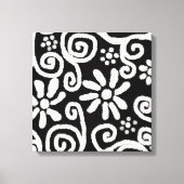 Zwart Wit Bloemen & Swirls Bloemen Swirl Canvas Afdruk (Voorkant)