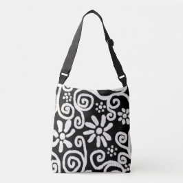 Zwart Wit Bloemen & Swirls Bloemen Swirl Crossbody Tas