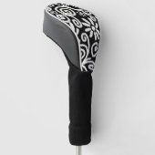 Zwart Wit Bloemen & Swirls Bloemen Swirl Golfheadcover (Schuin)