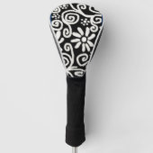 Zwart Wit Bloemen & Swirls Bloemen Swirl Golfheadcover (Voorkant)