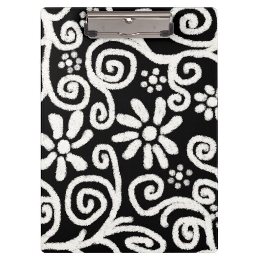 Zwart Wit Bloemen & Swirls Bloemen Swirl Klembord (Voorkant)
