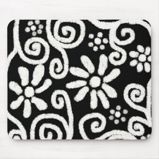 Zwart Wit Bloemen & Swirls Bloemen Swirl Muismat (Voorkant)