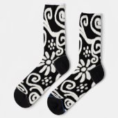 Zwart Wit Bloemen & Swirls Bloemen Swirl Sokken (Links)