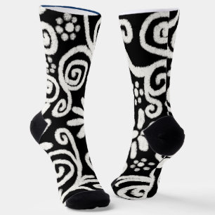 Zwart Wit Bloemen & Swirls Bloemen Swirl Sokken