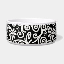 Zwart Wit Bloemen & Swirls Bloemen Swirl Voerbakje