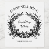  Zwart Wit Bloemen Swirls Wijnlabel Wijn Etiket (Enkel label)