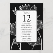 Zwart-wit Bloemen Tafel Nummer Zitplaatskaart (Voorkant)