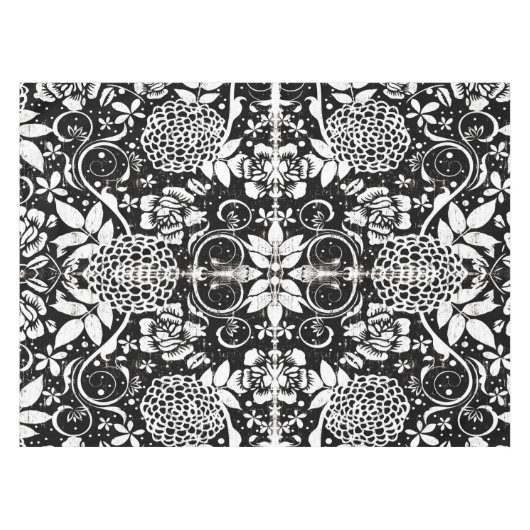 Zwart-wit Bloemen Tafelkleed (Voorkant (Horizontaal))