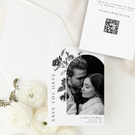 Zwart & Wit Bloemen Tegel Arch Foto Bruiloft Save The Date