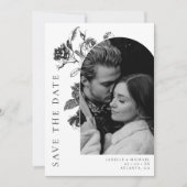 Zwart & Wit Bloemen Tegel Arch Foto Bruiloft Save The Date (Voorkant)