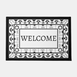 Zwart-wit Bloemen Tegel Ontwerp Welkom Deurmat