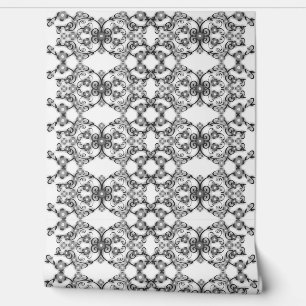 Zwart-wit Bloemen  Tegel Ornamenten Behang