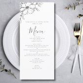 Zwart Wit Bloemen Tekening Huwelijk Flat Menu