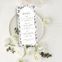 Zwart & Wit Bloemen Toile Arch Wedding Menu