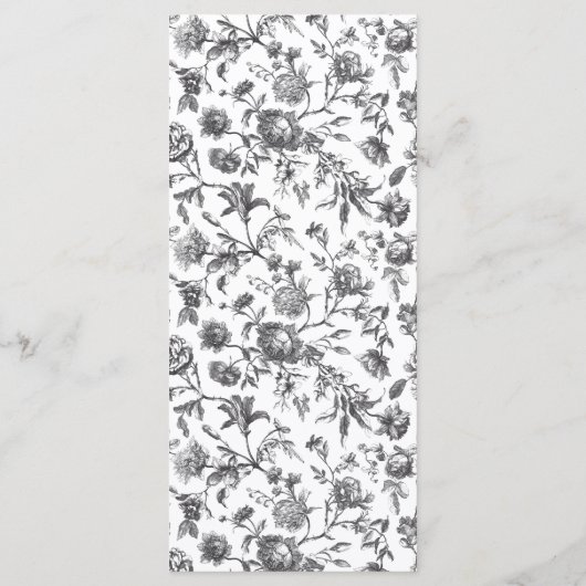 Zwart & Wit Bloemen Toile Arch Wedding Menu (Achterkant)