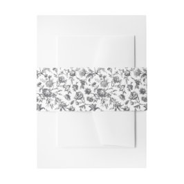 Zwart & Wit  Bloemen Toile Bruiloft Uitnodigingen Wikkel