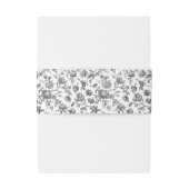 Zwart & Wit  Bloemen Toile Bruiloft Uitnodigingen Wikkel (Achterkant Voorbeeld)