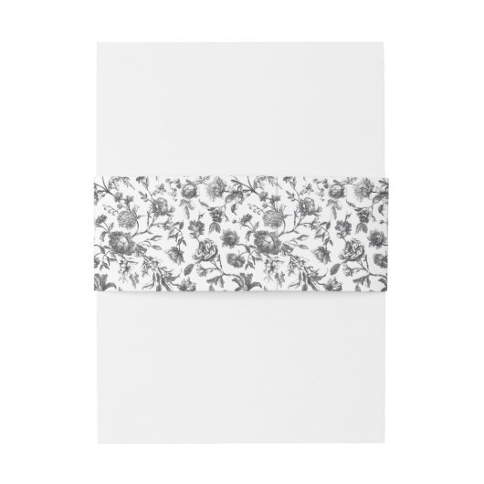 Zwart & Wit Bloemen Toile Bruiloft Uitnodigingen Wikkel (Achterkant Voorbeeld)